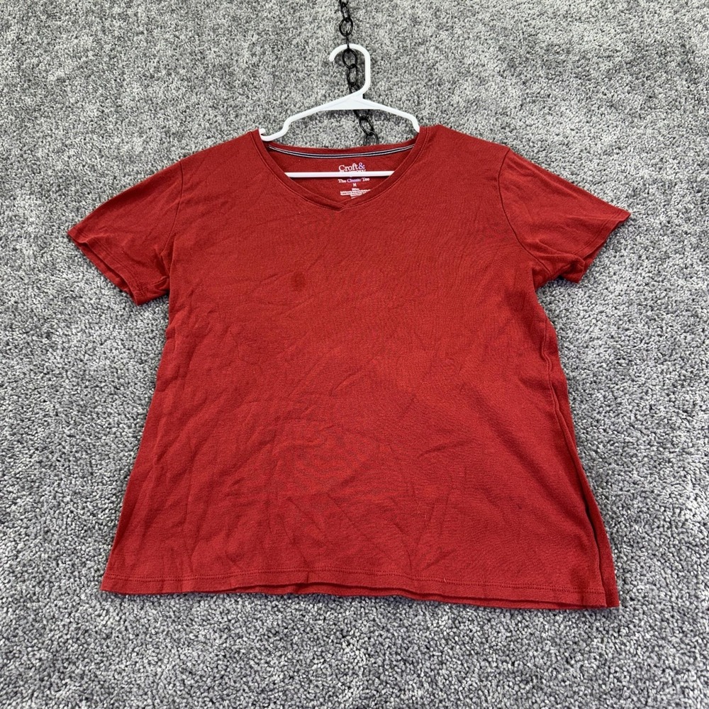 Croft & Barrow Shirt Womens M Red Classic V Neck T Shirt Cotton Basic Summer
